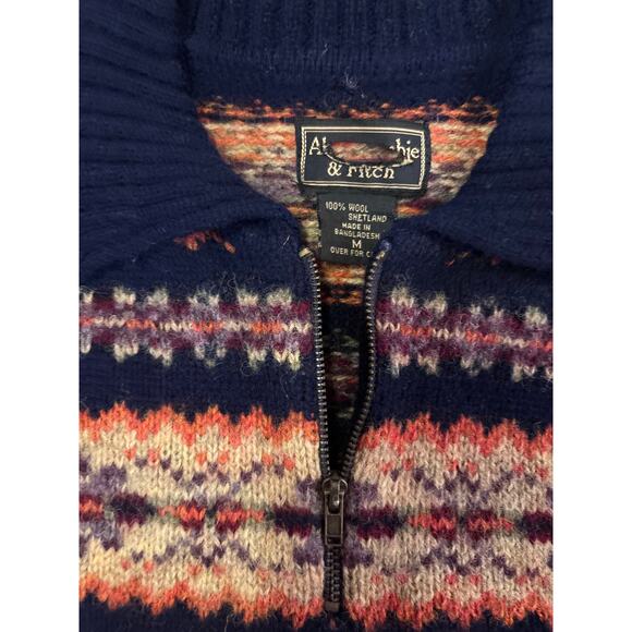 Abercrombie & Fitch Men’s Shetland Wool Fair Isle Half-Zip Sweater – Size M VTG - Picture 4 of 5